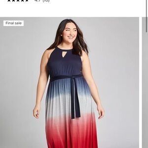 Lane Bryant size 18/20 Dip-Dye Keyhole Maxi‎ Dress Navy and Red Ombre Maxi Dress